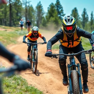 Mountain biking trail with safety gear