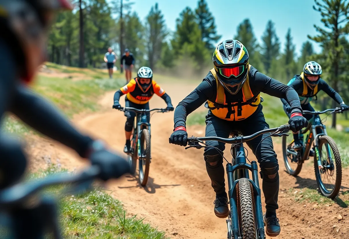 Mountain biking trail with safety gear