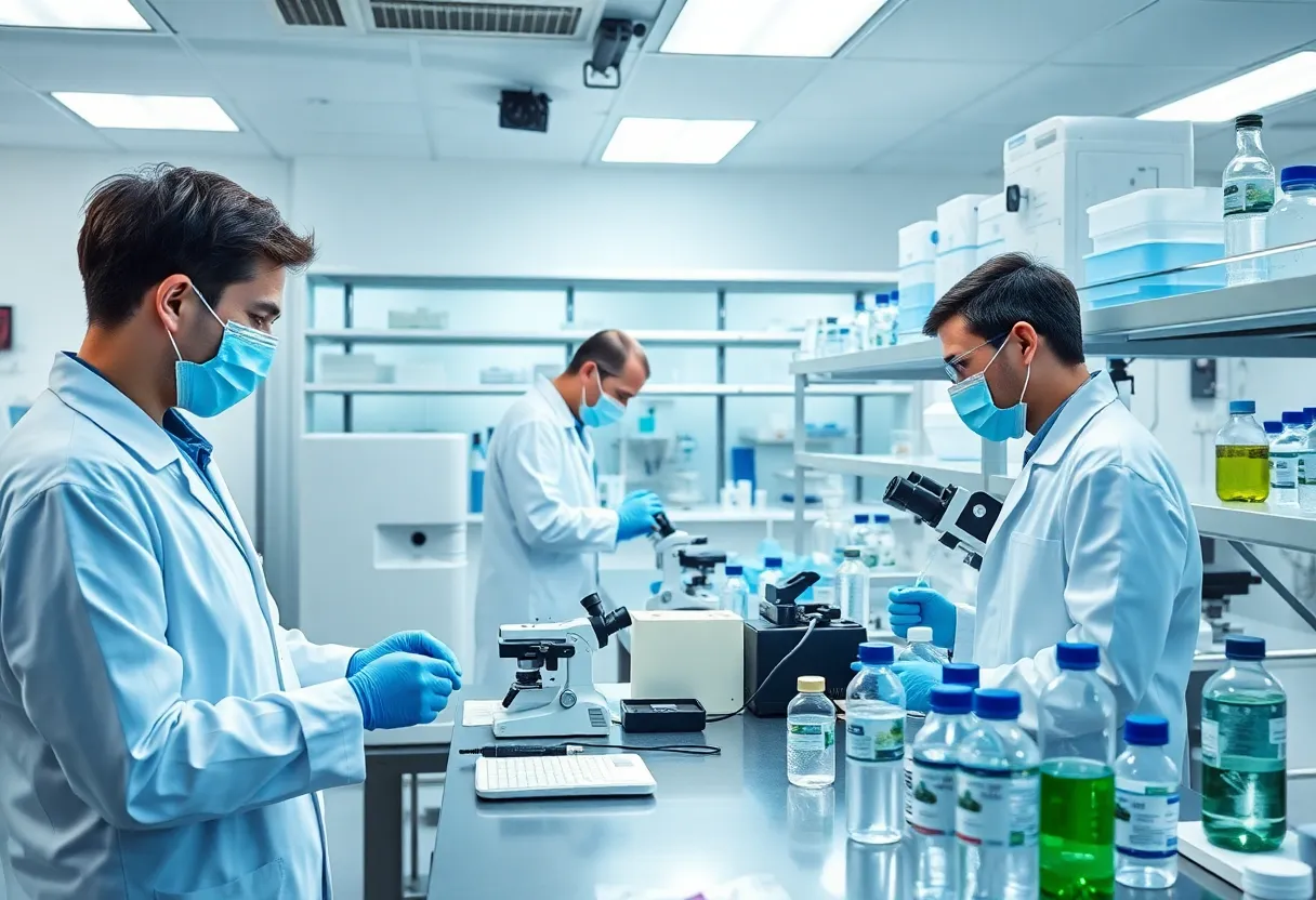 Researchers in a North Texas medical lab working on projects