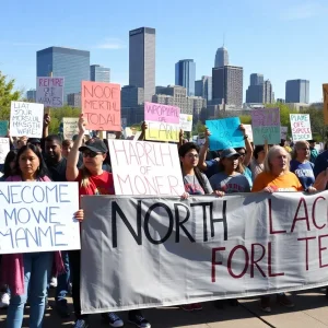 Demonstrators gathering in a protest against the Trump administration in North Texas.