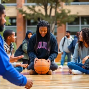 Students at Paul Quinn College participating in a sports management program with Dallas Mavericks branding