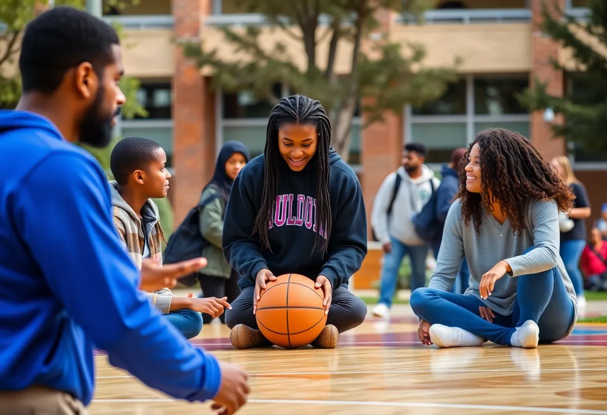 Students at Paul Quinn College participating in a sports management program with Dallas Mavericks branding
