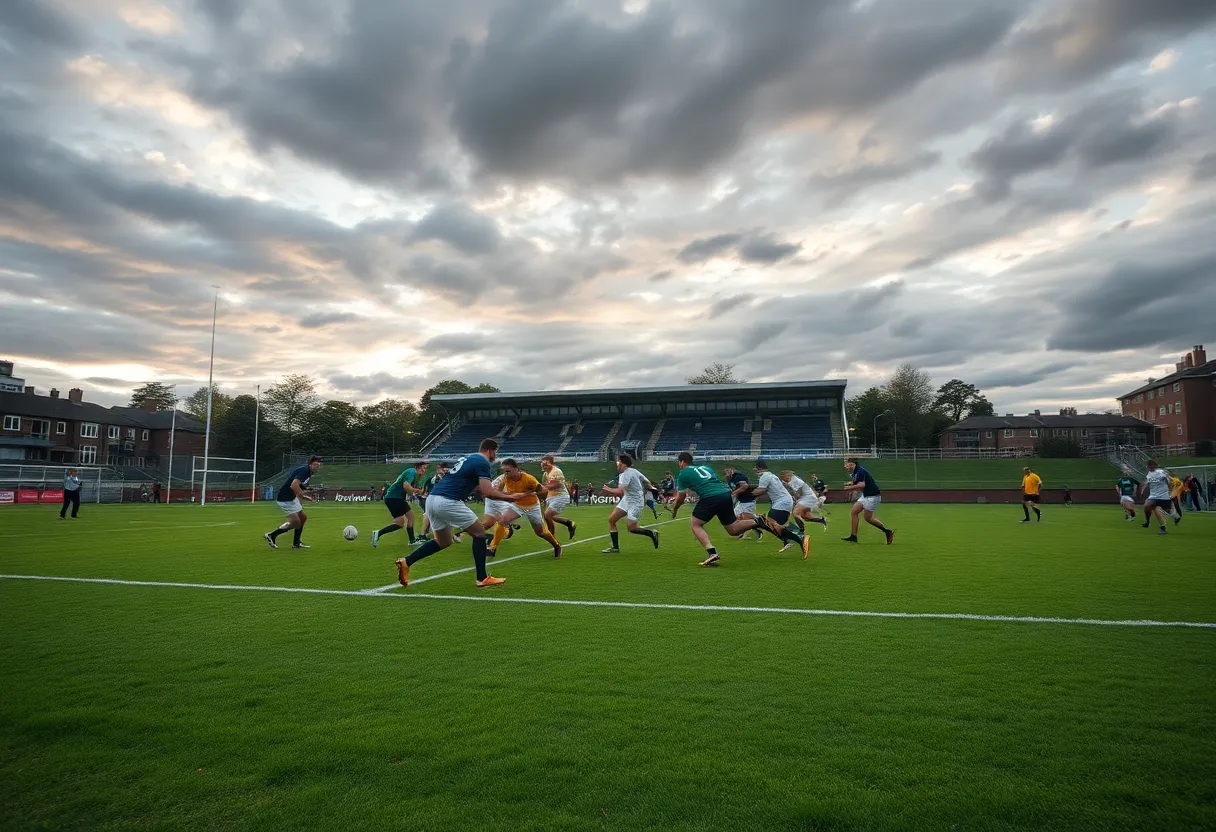 Rugby players from St. Edward's University in action during a match