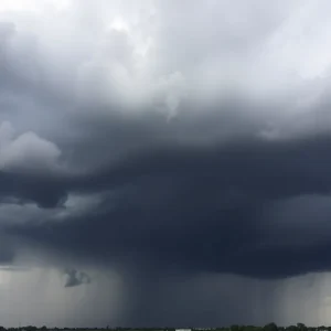 Dark storm clouds over the Dallas-Fort Worth area during a severe thunderstorm