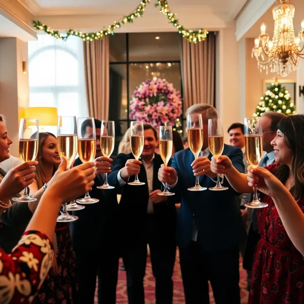 Guests enjoying National Prosecco Day at The Statler with glasses of prosecco.
