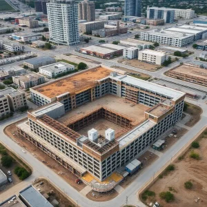 Aerial view of a declining construction site in Texas