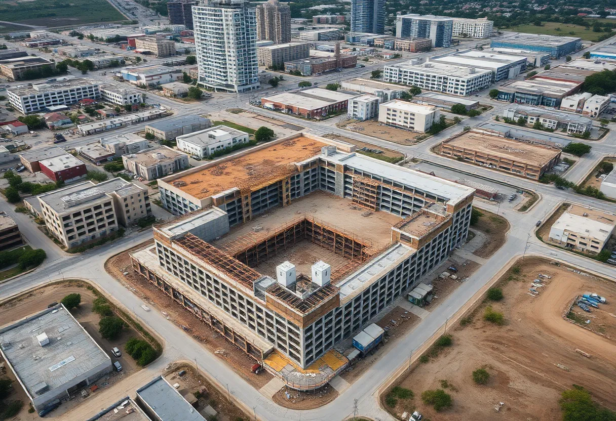 Aerial view of a declining construction site in Texas