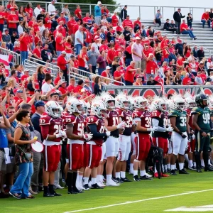 Exciting Texas high school football game with players and fans