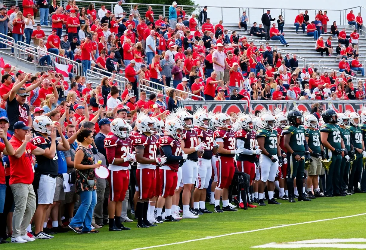 Exciting Texas high school football game with players and fans