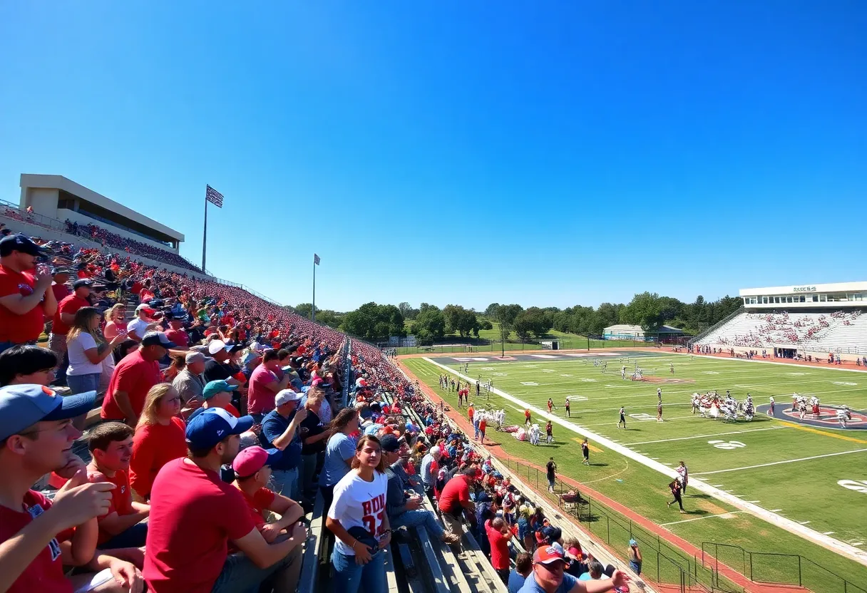 Exciting Texas high school football game with fans and players.