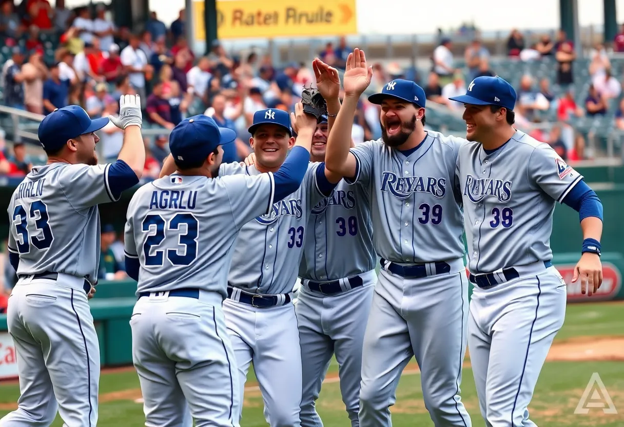 Celebration of Texas Rangers bullpen after victory