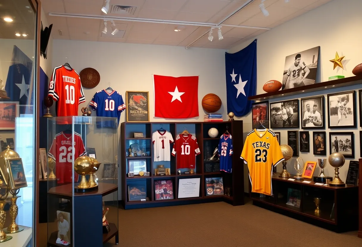 Interior view of the Texas Sports Hall of Fame showcasing sports memorabilia
