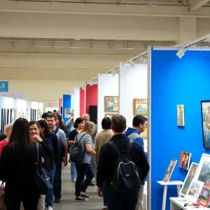 Art fair at Untitled Art Houston showcasing various artworks