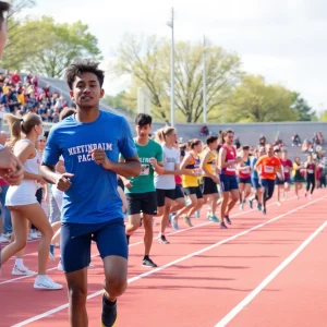 Athletes competing in a college track and field event at UT Dallas