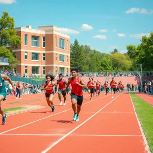 Athletes competing at the University of Texas at Dallas track and field event