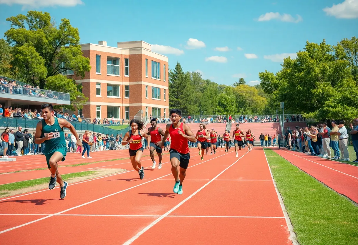 Athletes competing at the University of Texas at Dallas track and field event