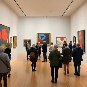 Visitors exploring the American Modernism exhibition at Amon Carter Museum