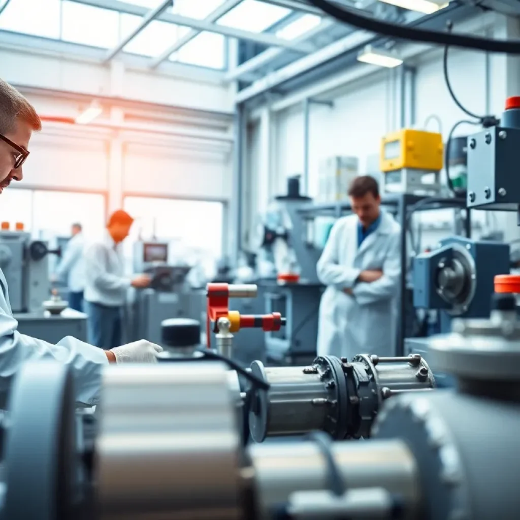 Laboratory scene showcasing rare earth metals processing technology.