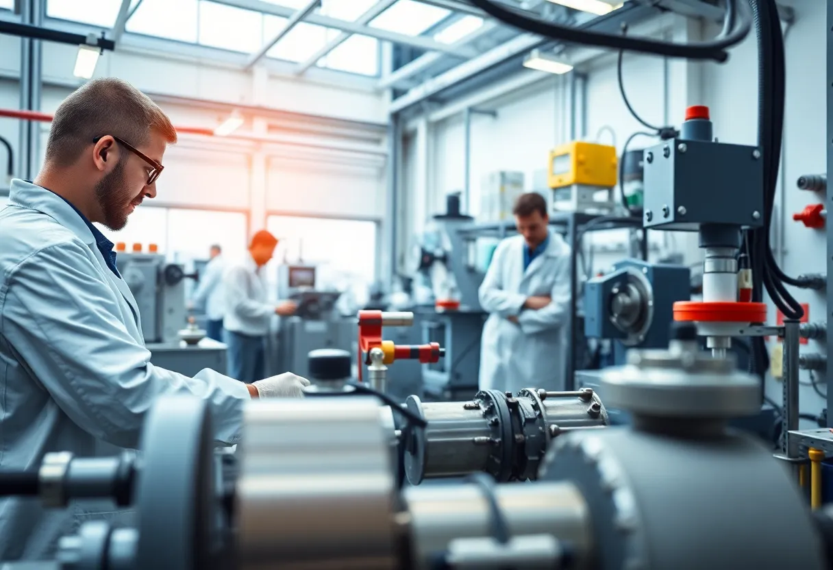 Laboratory scene showcasing rare earth metals processing technology.