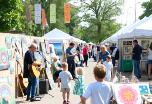 Crowd enjoying the Art Worth Festival with artists and musicians