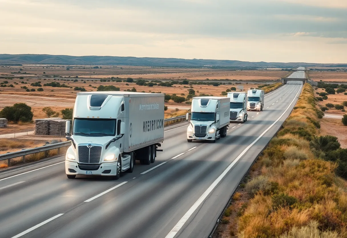 Image of autonomous trucks driving along the I-35 highway