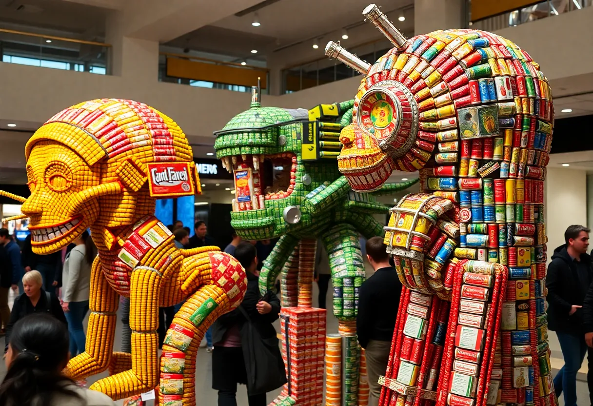 Large-scale canned food sculptures representing science fiction themes at CANstruction Dallas.