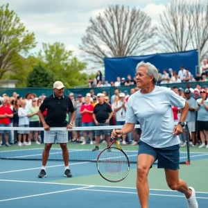 Crowd enjoying tennis matches at the Annual Celebrity Tennis Classic