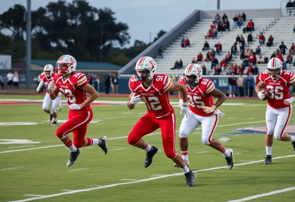 High school football players competing in a Central Texas game