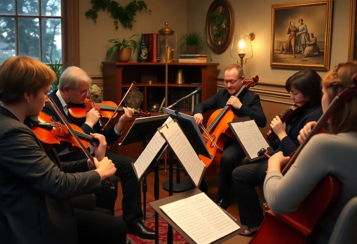 Musicians performing in a chamber music setting