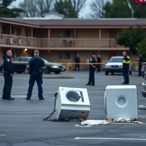 Police and responders at a motel crime scene