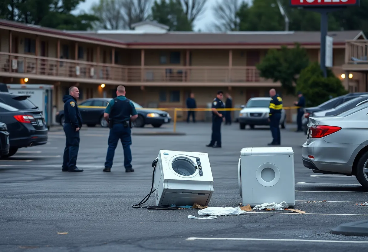 Police and responders at a motel crime scene