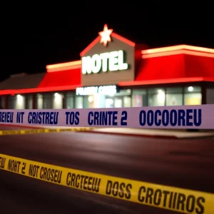 Police tape surrounds a motel crime scene in Dallas.
