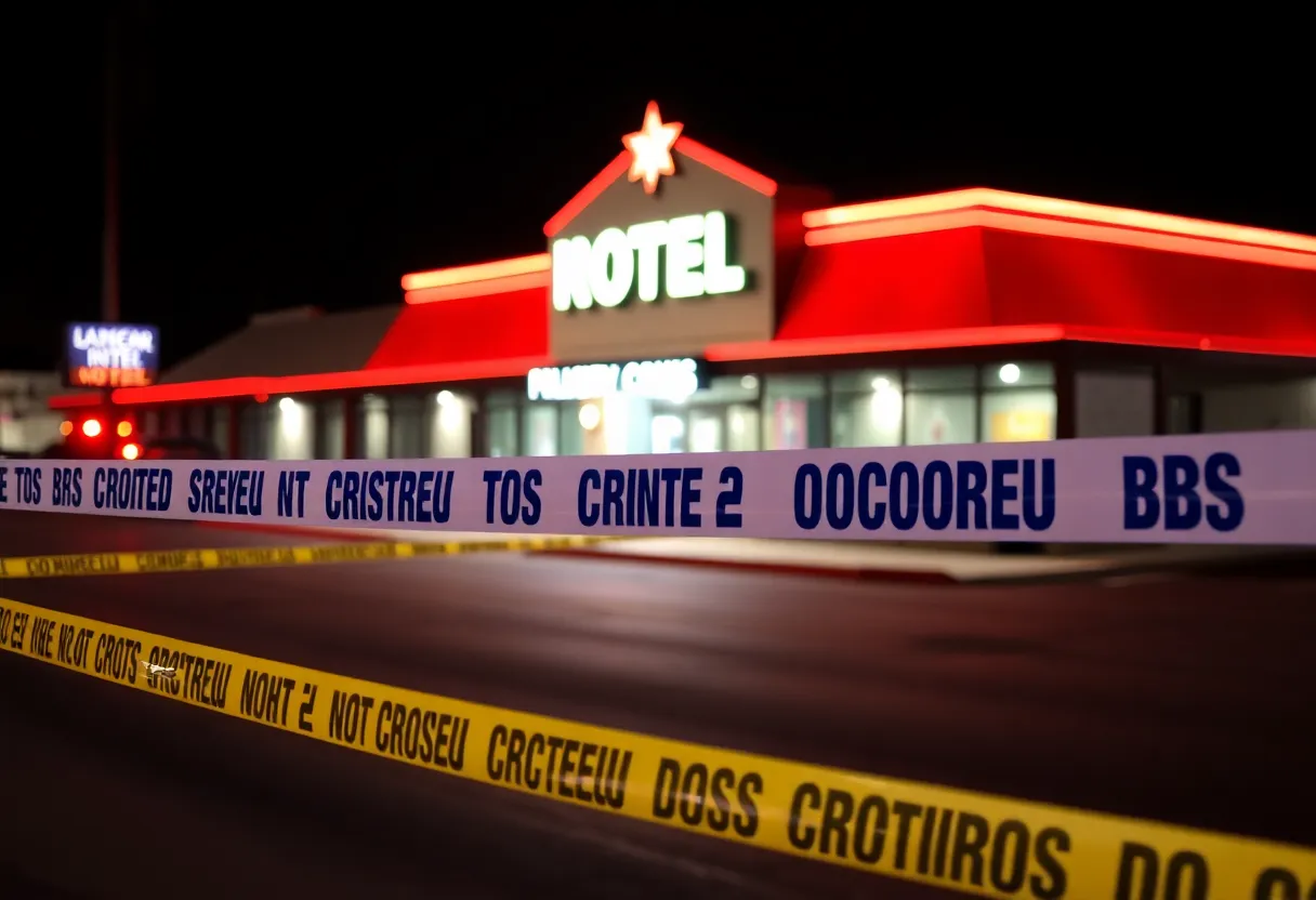 Police tape surrounds a motel crime scene in Dallas.