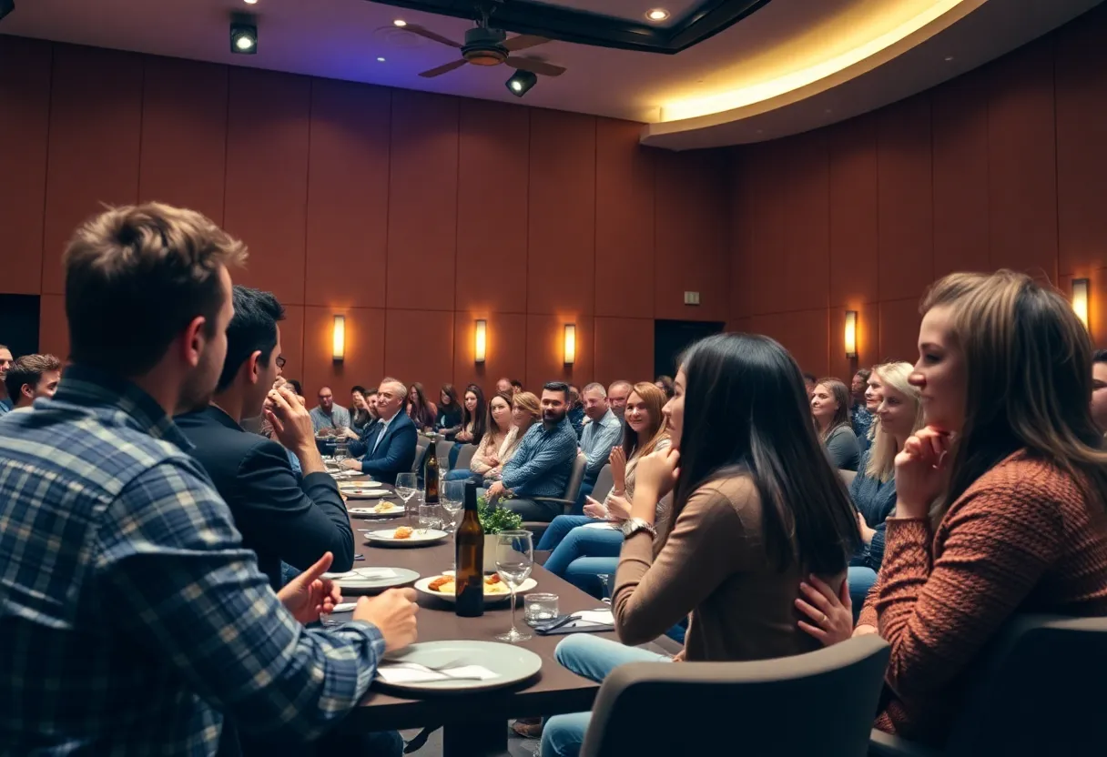 Audience in a modern auditorium during a culinary discussion event