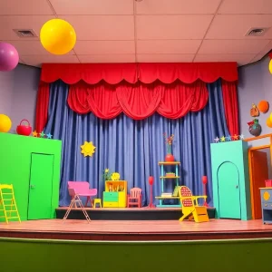 Colorful stage setting for a children's theater performance