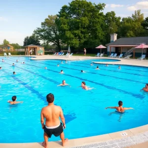 Community pool in Dallas with swimmers and recreational areas.