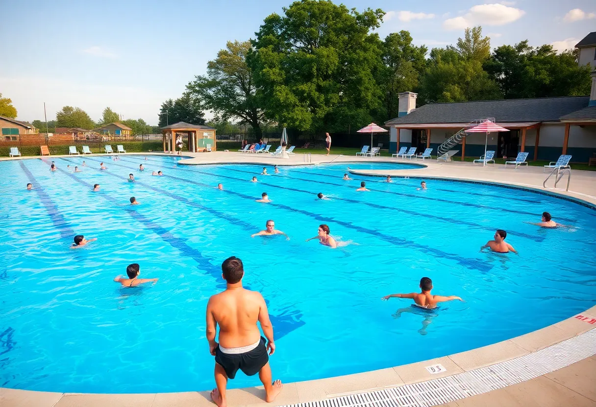 Community pool in Dallas with swimmers and recreational areas.
