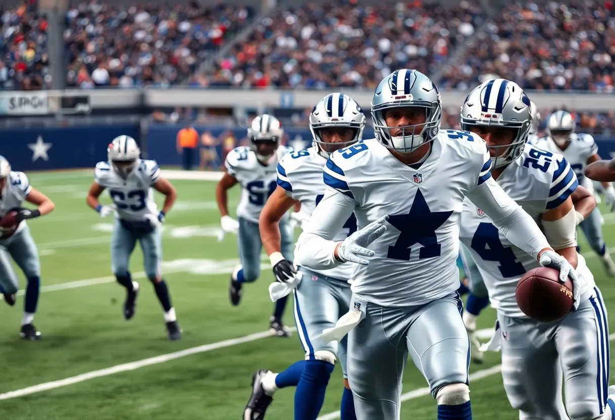 Dallas Cowboys players in a football game against the Chicago Bears