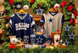 Holiday gifts for Dallas Cowboys fans including jerseys and decor.