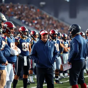 Dallas Cowboys coaches discussing strategy on the sideline during a game