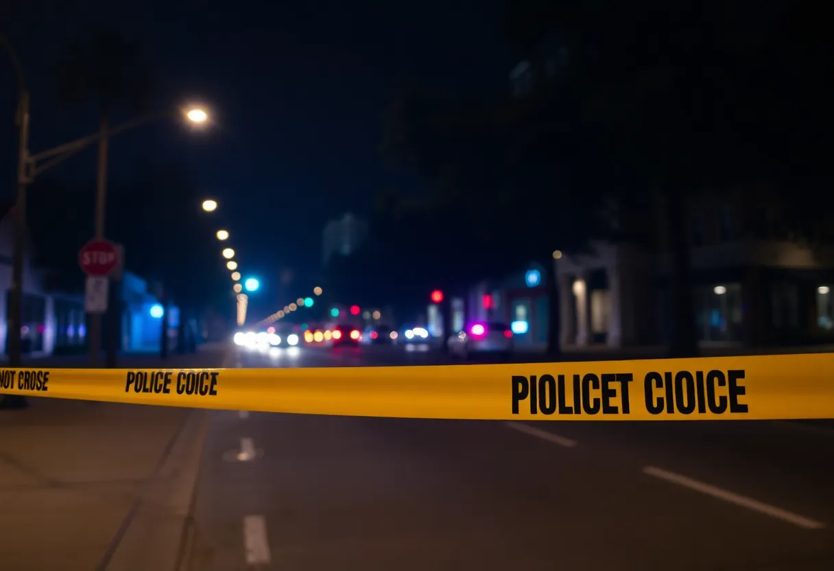 Police scene at night in Dallas with crime tape