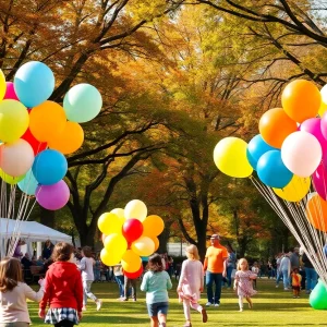 Family enjoying a festival in Dallas with autumn colors