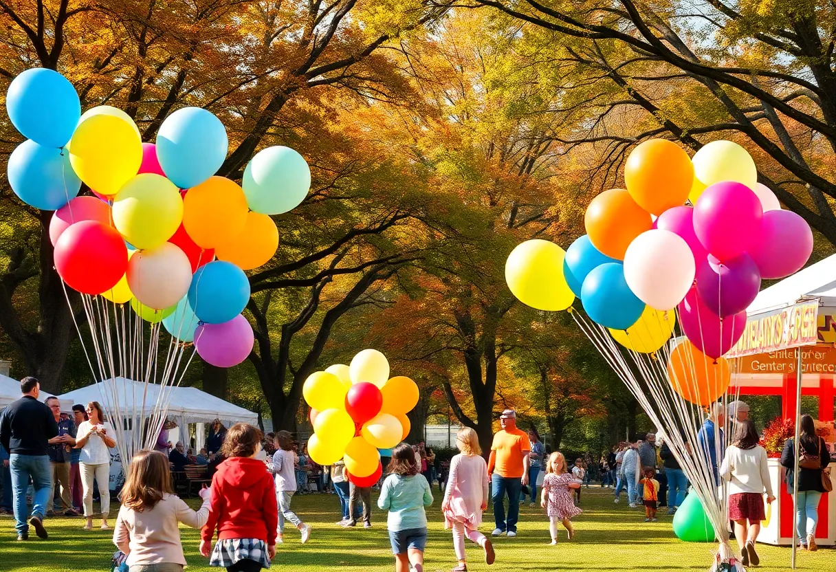 Family enjoying a festival in Dallas with autumn colors