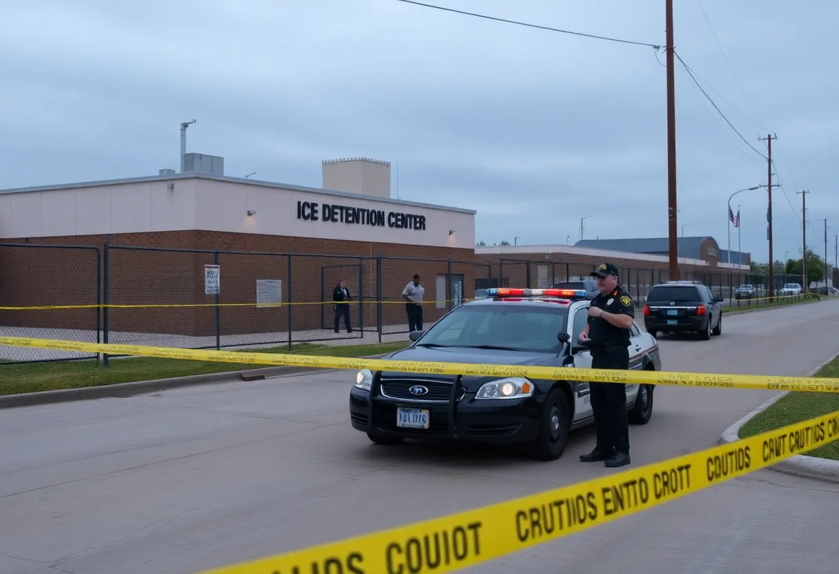 Police responding to the Dallas ICE detention center shooting incident.