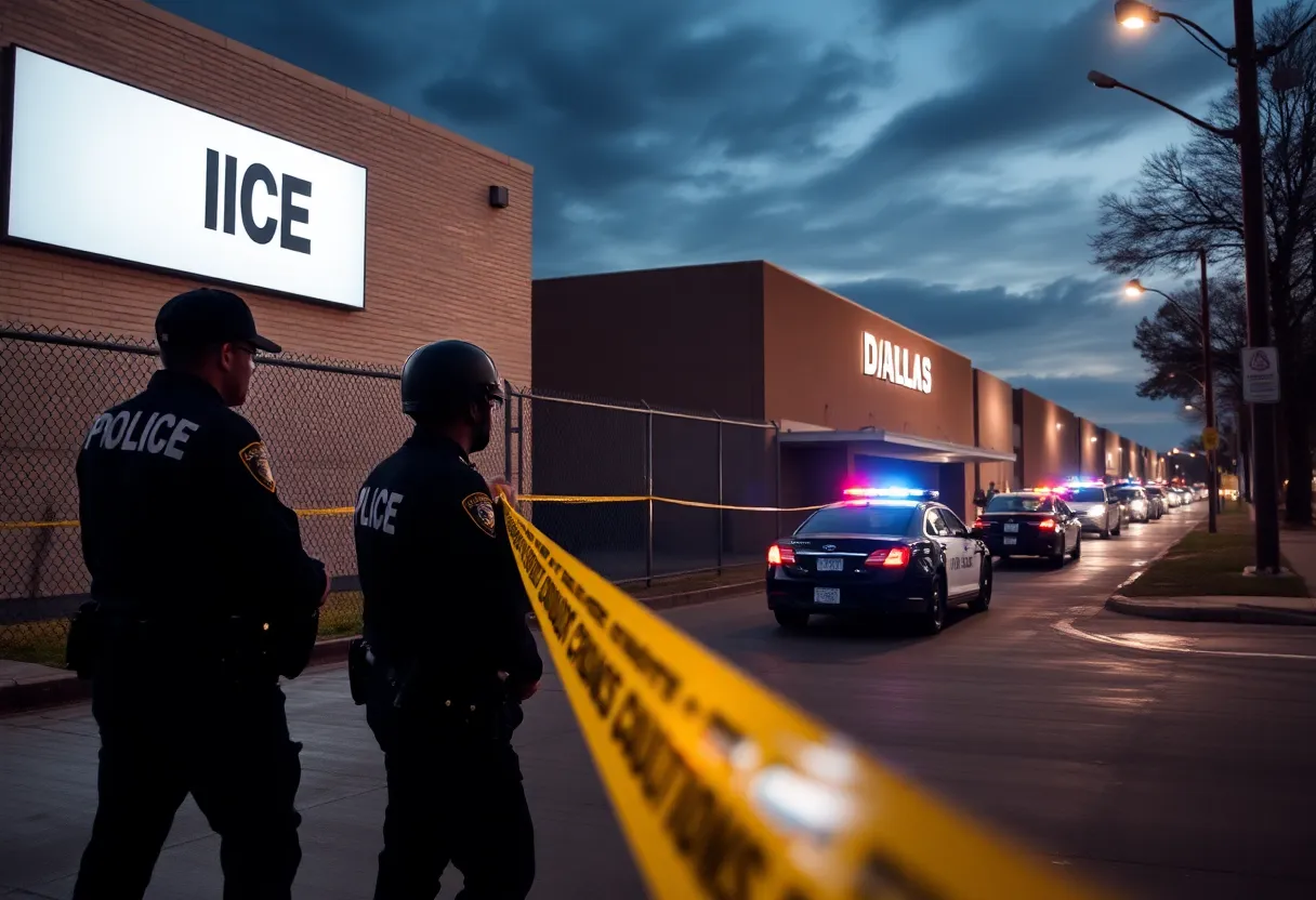 Police presence at Dallas ICE facility following a shooting incident.