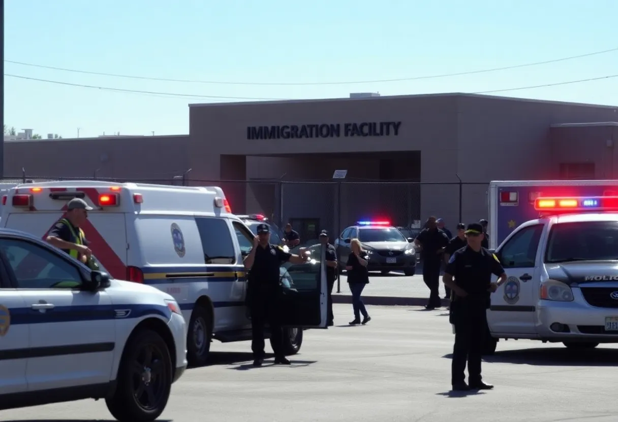 Law enforcement securing the area at the Dallas ICE facility shooting scene