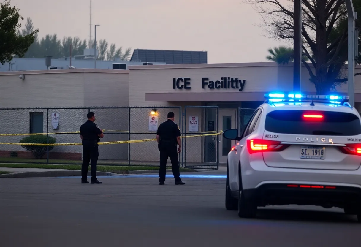 Police and emergency response outside the Dallas ICE facility