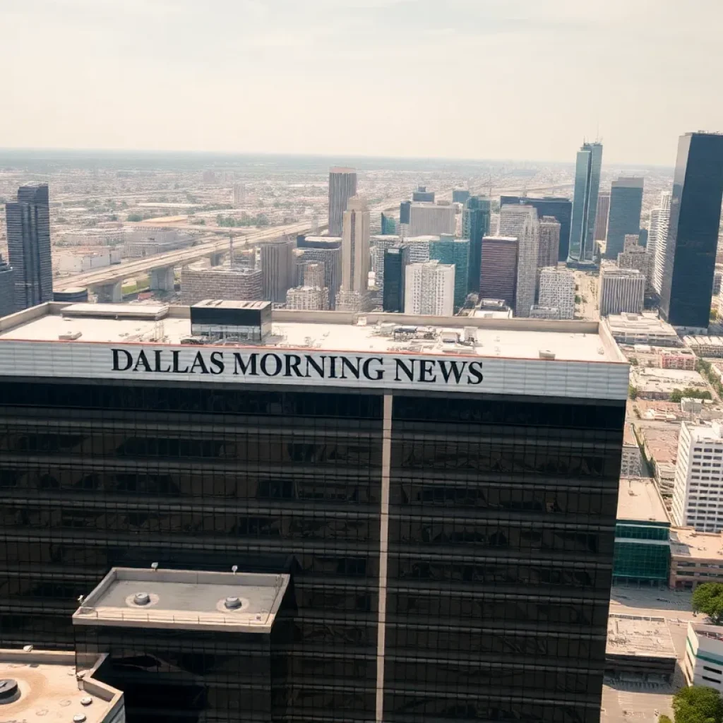 Dallas Morning News building with a city skyline