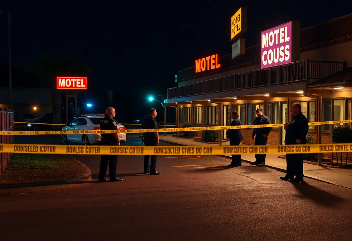 Police tape marking the crime scene at a Dallas motel