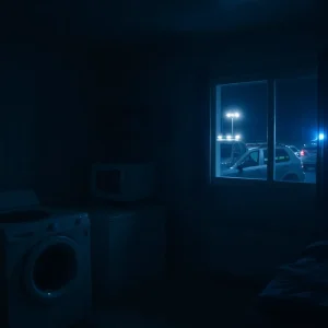 Scene depicting a Dallas motel room related to a murder incident